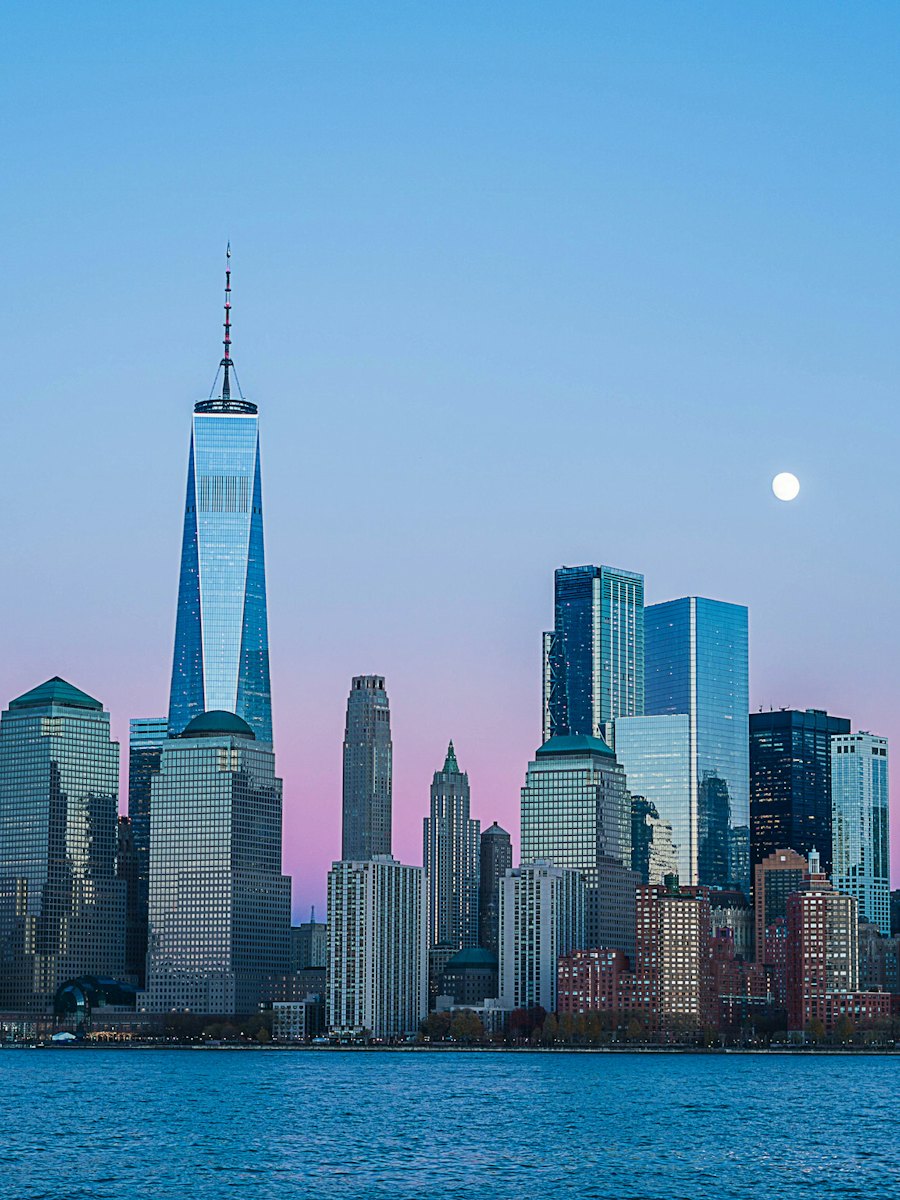 City skyline at blue hour.